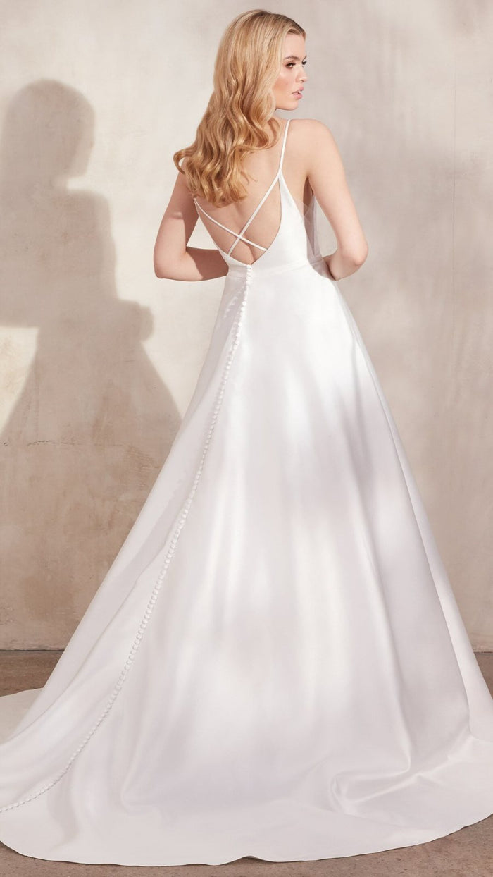 Vestido de novia línea A con espalda cruzada